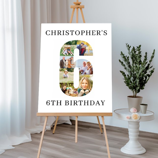 6th Birthday Photo Collage Number 6 Personalized Foam Board (6th Birthday Sign with number 6 photo collage)