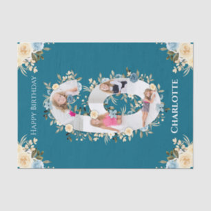 6th Birthday Photo Collage Teal Blue Yellow Flower Tissue Paper