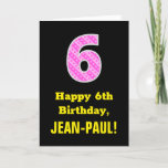 [ Thumbnail: 6th Birthday: Pink Stripes and Hearts "6" + Name Card ]