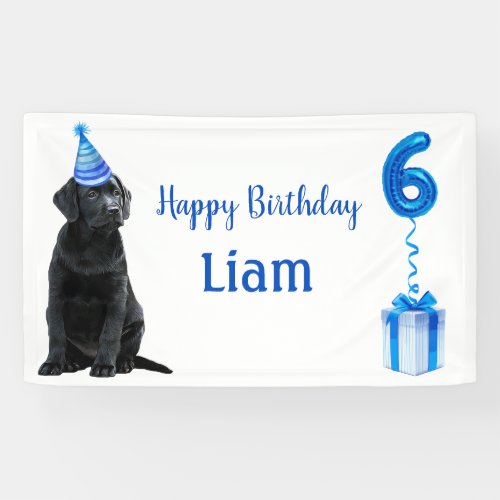 6th Birthday Puppy Theme_ Cute Dog Blue Boy Pawty Banner