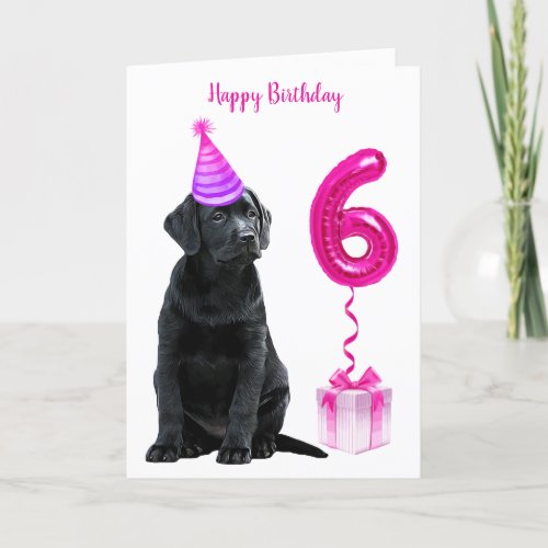 6th Birthday Puppy Theme_ Cute Dog Pink Girl Pawty Card