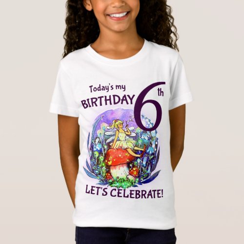 6th Birthday Purple Fairycore Bubbles Mushrooms  T_Shirt