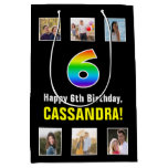 [ Thumbnail: 6th Birthday: Rainbow “6“, Custom Photos & Name Gift Bag ]
