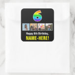 [ Thumbnail: 6th Birthday: Rainbow “6”; Custom Photos & Name Sticker ]