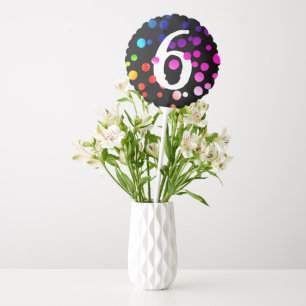 6th Birthday Rainbow Dots on Black Balloon