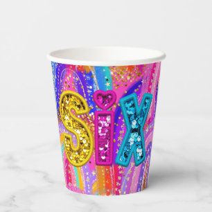 6th Birthday Rainbow Paper Cups