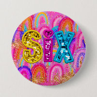 6th Birthday Rainbow Sequin Pink