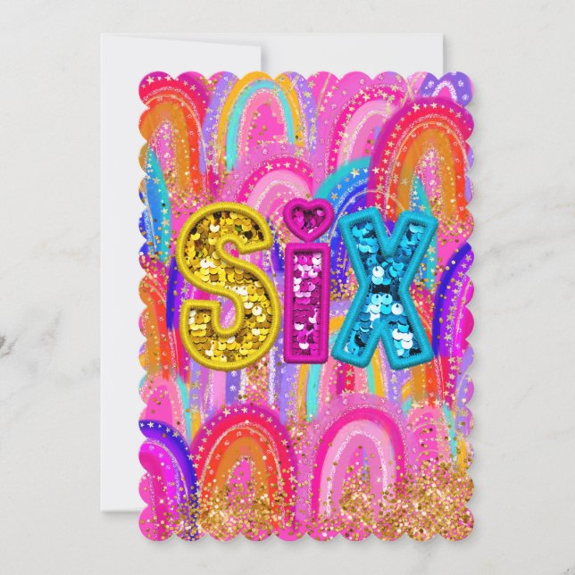 6th Birthday Rainbow Sequin Thank You Card (Front)