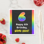 [ Thumbnail: 6th Birthday: Rainbow Spectrum # 6, Custom Name Napkins ]