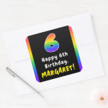 [ Thumbnail: 6th Birthday: Rainbow Spectrum # 6, Custom Name Sticker ]