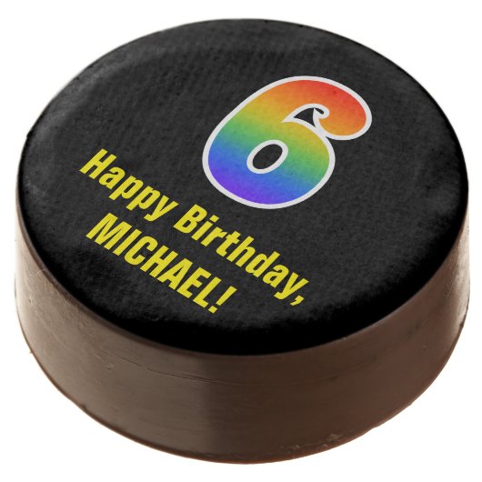 6th Birthday - Rainbow Spectrum Pattern Number 6 Chocolate Covered Oreo (Angled)