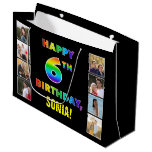 [ Thumbnail: 6th Birthday: Rainbow Text, Custom Photos & Name Gift Bag ]