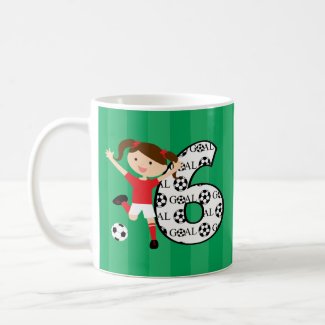 6th Birthday Red and White Soccer Girl 1 Classic White Coffee Mug