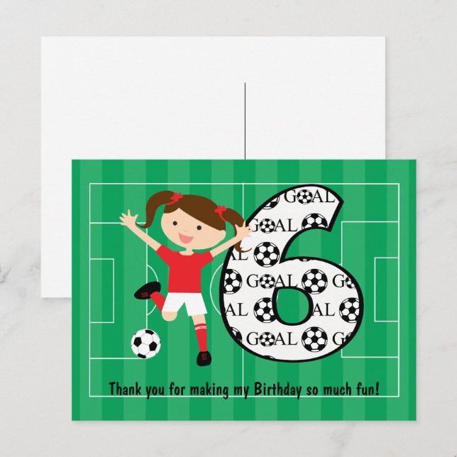 6th Birthday Red and White Soccer Girl 1 Postcard (Front/Back)