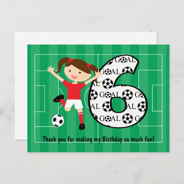 6th Birthday Red and White Soccer Girl 1 Postcard (Front/Back)