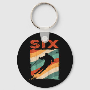 6th Birthday Retro Ski Skiing 6 Year Old Boys Girl Keychain