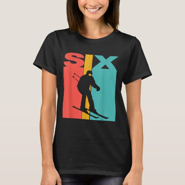 6th Birthday Retro Skiing 6 Year Old Boys Birthday T-Shirt (Front)