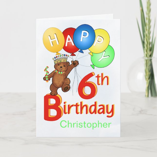 6th Birthday Royal Teddy Bear Card (Front)
