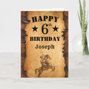 6th Birthday Rustic Country Western Cowboy Horse Card