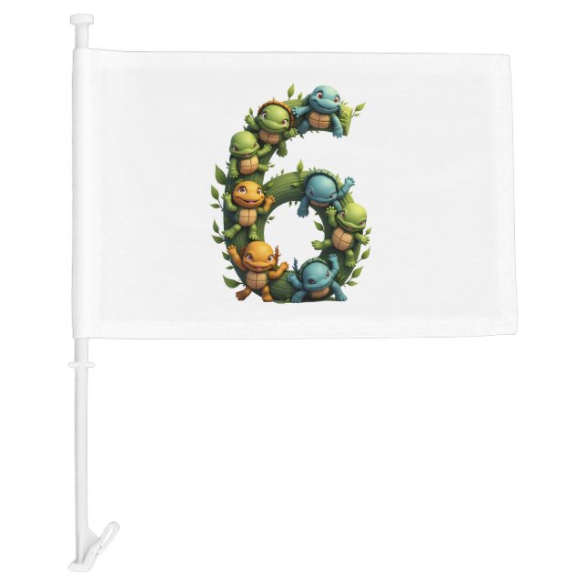 6th Birthday Sea Turtle Tortoise Theme Party 6 Yea Car Flag (Front)