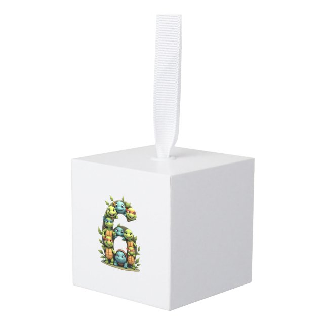 6th Birthday Sea Turtle Tortoise Theme Party 6 Yea Cube Ornament (Front Angled)