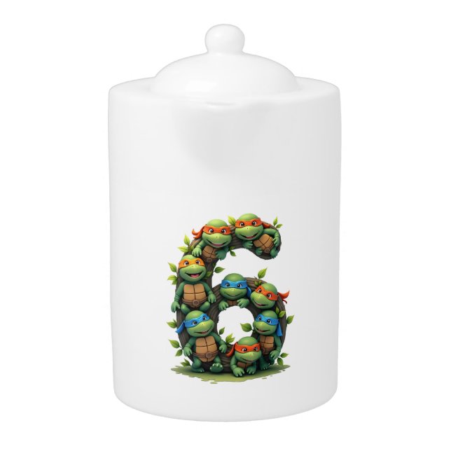 6th Birthday Sea Turtle Tortoise Theme Party 6 Yea Teapot (Front)