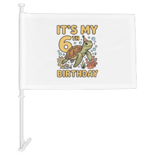 6th Birthday Sea Turtle Vintage Engraving Design_1 Car Flag
