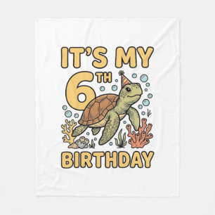 6th Birthday Sea Turtle Vintage Engraving Design_1 Fleece Blanket