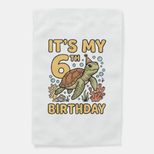 6th Birthday Sea Turtle Vintage Engraving Design_1 Garden Flag