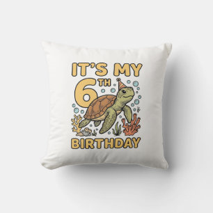 6th Birthday Sea Turtle Vintage Engraving Design_1 Throw Pillow