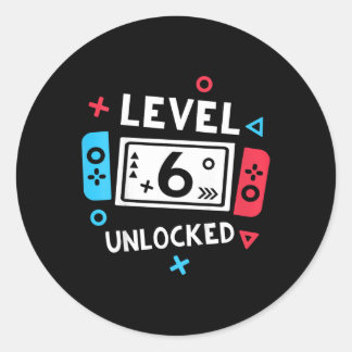 6th Birthday Shirt Boy Level 6 Unlocked Video Game Classic Round Sticker