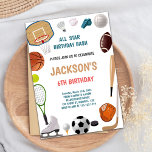 6th Birthday Sports Invitation<br><div class="desc">Kick off your little athlete’s 6th birthday with this bold and action-packed Sports Birthday Invitation! Featuring a mix of football, basketball, and soccer graphics in a fun, colorful layout, this editable invite is perfect for celebrating your all-star turning six. Customize with the birthday boy’s name, date, time, location, and RSVP...</div>