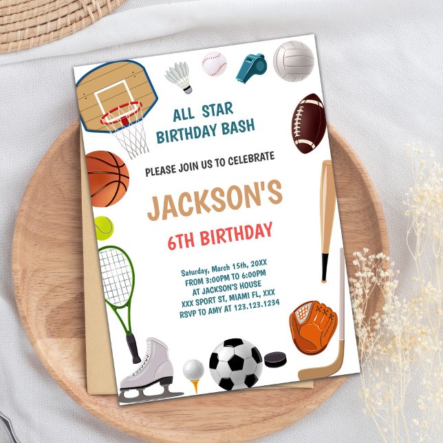 6th Birthday Sports Invitation (6th Birthday Sports Birthday Invitations)