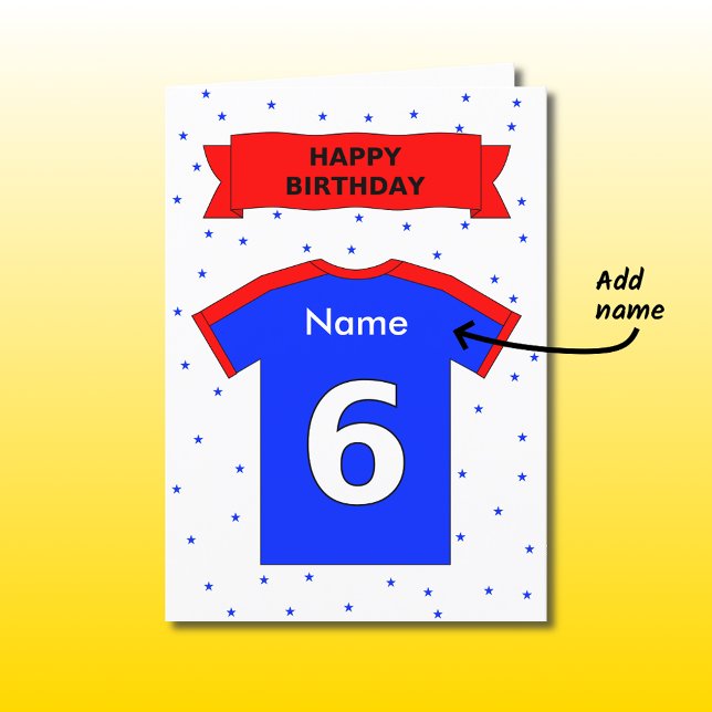 6th birthday sports t-shirt add a name card (Creator Uploaded)