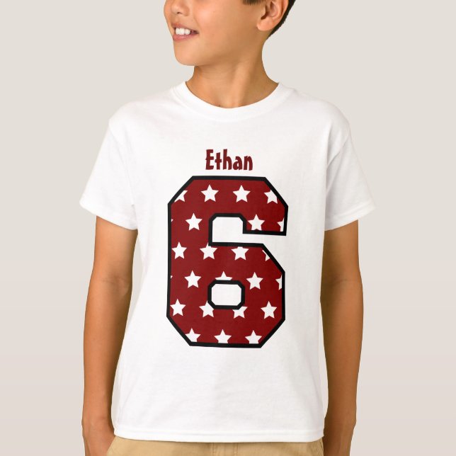 6th Birthday Star Pattern Big Number Name V03A9 T-Shirt (Front)