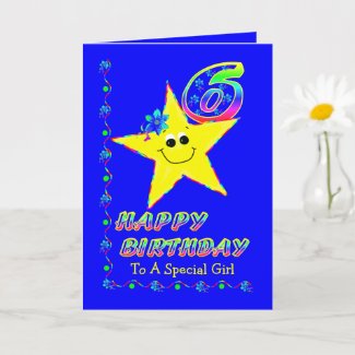 6th Birthday Stars for Girls Card