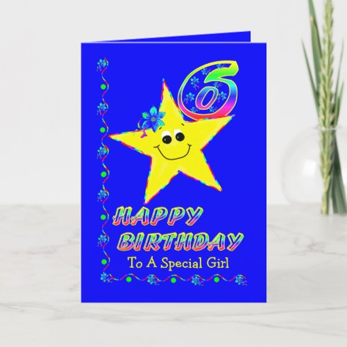 6th Birthday Stars for Girls Card