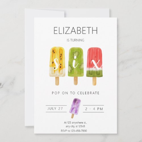 6th Birthday Summer popsicle ice cream party Invitation