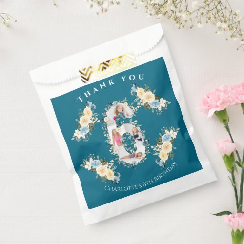 6th Birthday Teal Photo Collage Flower Blue Yellow Favor Bag