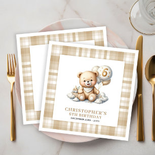 6th Birthday Teddy Bear Gold Ivory Celebration Paper Dinner Napkins