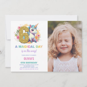 6th Birthday Unicorn Birthday Invitations photo