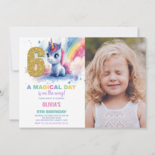 6th Birthday Unicorn Birthday Invitations photo