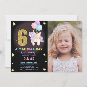 6th Birthday Unicorn Birthday Invitations photo
