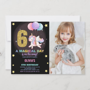 6th Birthday Unicorn Birthday Invitations photo