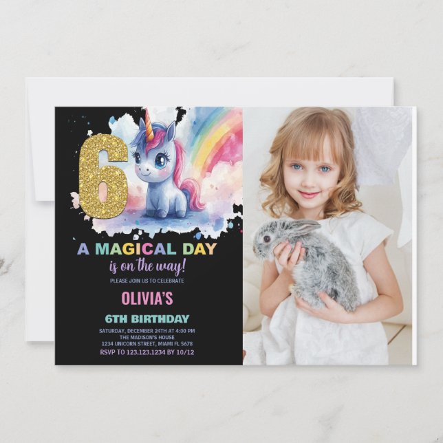 6th Birthday Unicorn Birthday Invitations photo (Front)