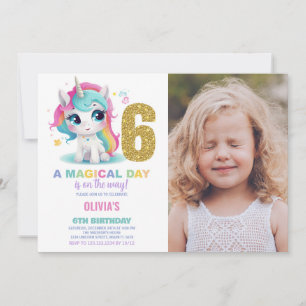 6th Birthday Unicorn Birthday Invitations photo