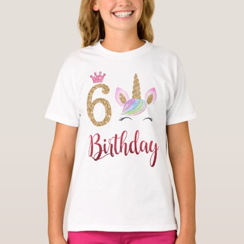 6th Birthday Unicorn Dabbing 6 Years Old T_Shirt