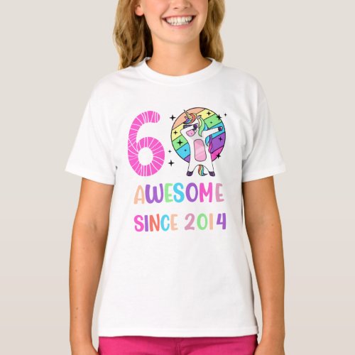 6th Birthday Unicorn Dabbing 6 Years Old T_Shirt