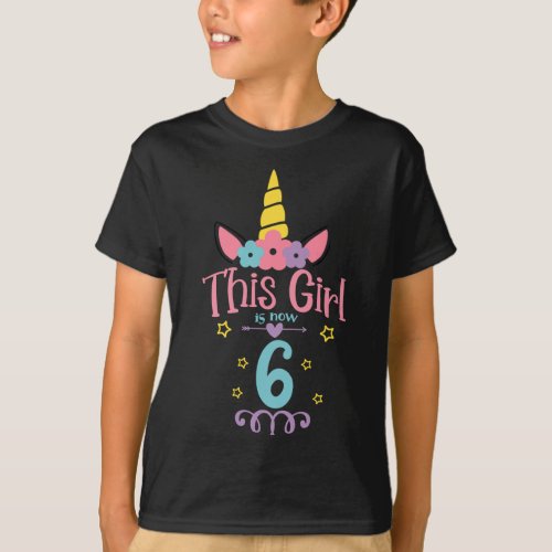 6th Birthday Unicorn Girl Six Year Old Sixth Birth T_Shirt