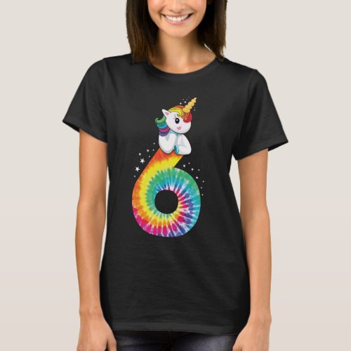 6th Birthday Unicorn Girls Tie Dye Gift Party Outf T_Shirt